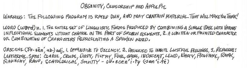 Obscenity, Censorship, and Apple Pie