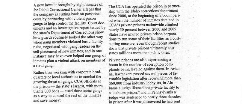 Private Prison Company Allegedly Used Violent Gangs to Save Money