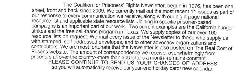 About The Coalition For Prisoners' Rights