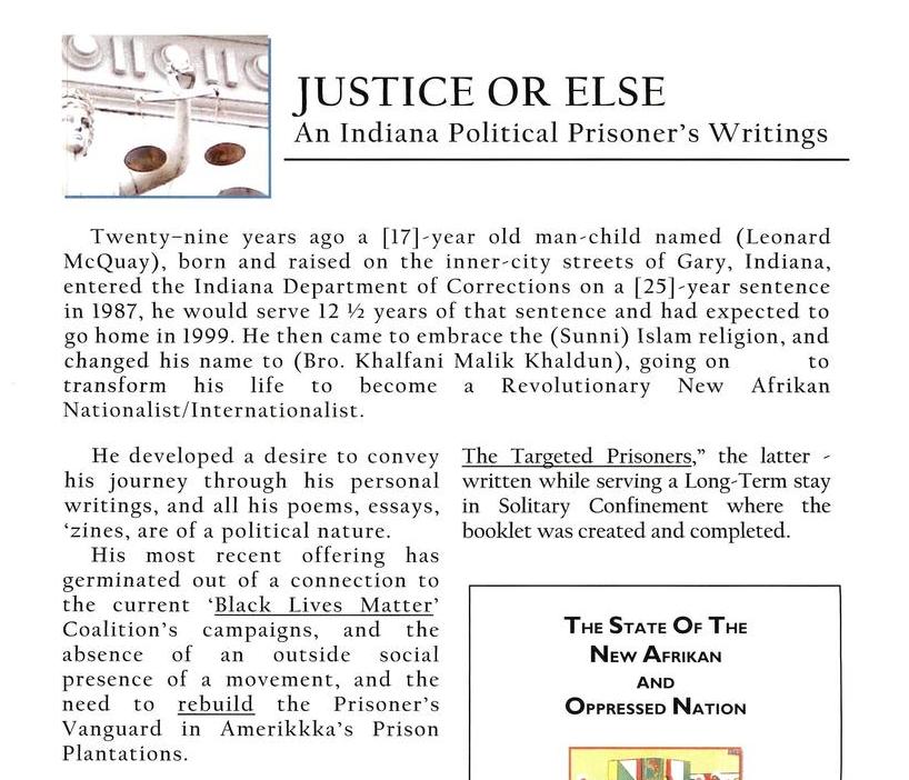 Justice Or Else: An Indiana Political Prisoner's Writings