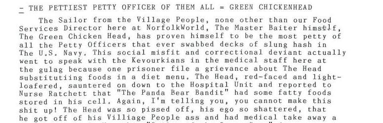 The Pettiest Officer Of Them All = Green Chickenhead
