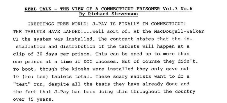 Real Talk - The View of a Connecticut Prisoner Vol. 3 No. 6