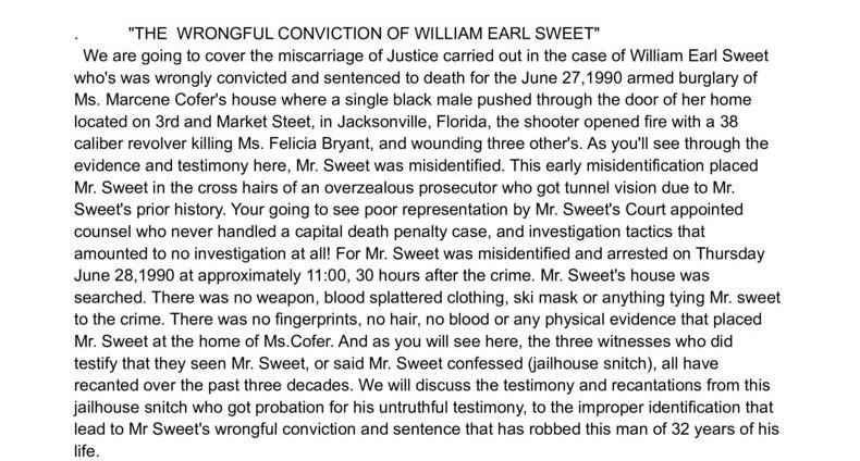 The wrongful conviction of William Earl Sweet
