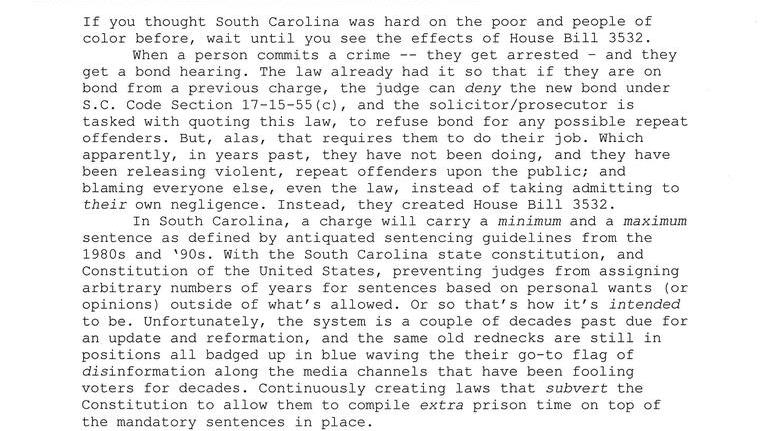 SC House Bill 3532: South Carolina rednecks seek to perpetuate mass incarceration