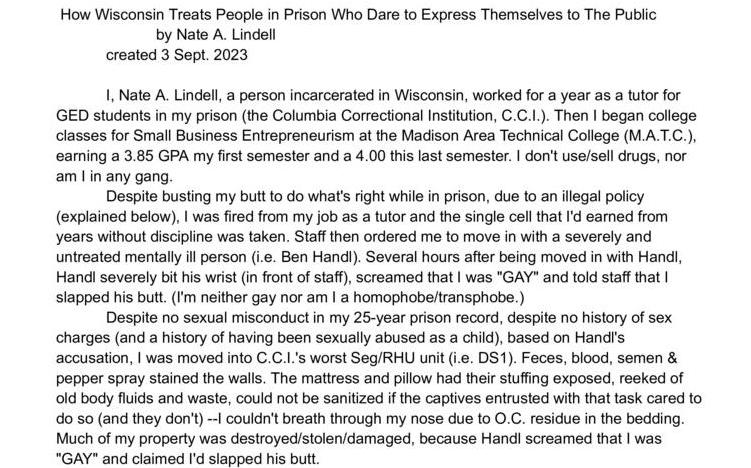 How Wisconsin Treats People in Prison Who Dare to Express Themselves to the Public