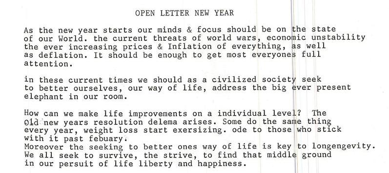 Open Letter New Year