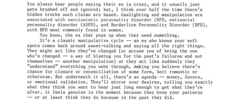 The Ex That's Got Borderline Personality Disorder