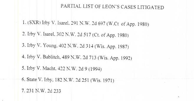 Partial List of Leon's Cases Litigated