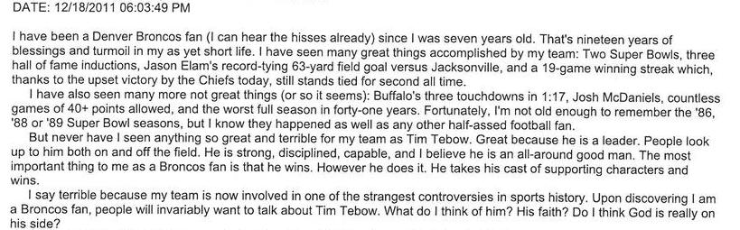 My Thoughts On Tim Tebow And God