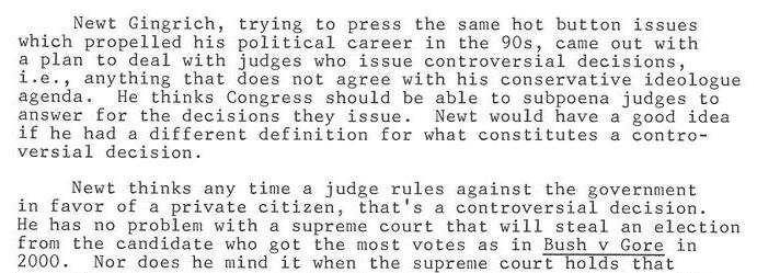 Newt Gingrich Says Judges Has Too Much Power