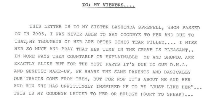 Saying Goodbye To My Big Sister Lashonda sprewell