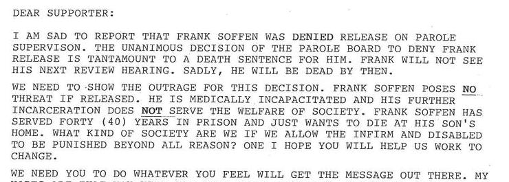 Denial Of  Parolee W/ (5) year "Set Back" - Frank Soffen