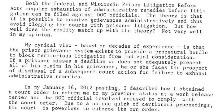 Wisconsin Deptment Of Corrections Inmate Compliant Review System: How Good Is It