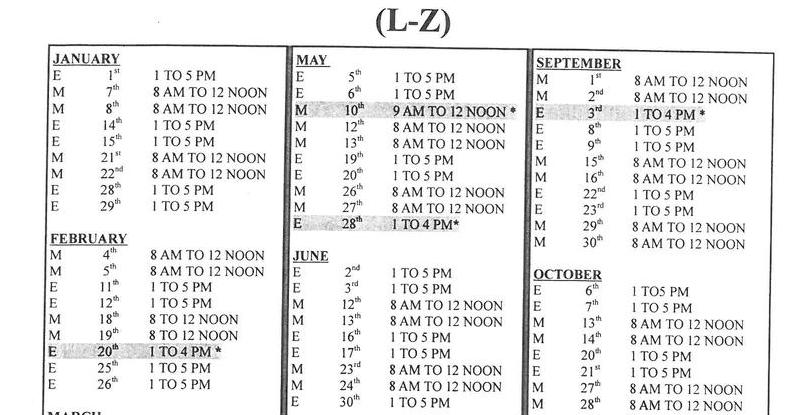 Visiting Schedule For 2012