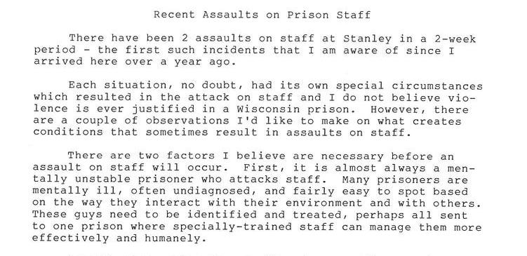 Recent assaults on prison staff