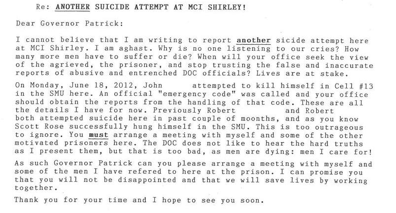 Another Suicide Attempt at MCI Shirley