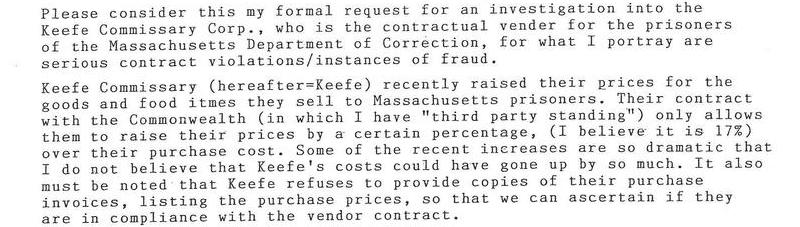 Keefe Commissary Corp/Contract Violations