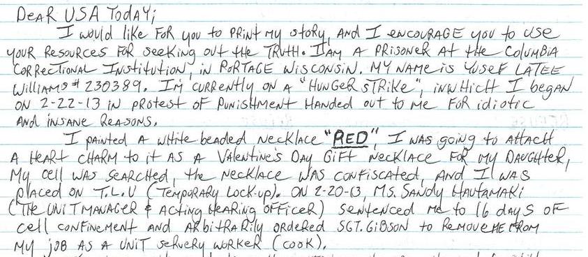 Prisoner On Hunger Strike, Was Punished For Making Valentine's Day Necklace For daughter