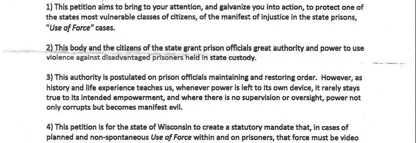 Petition To Wisconsin Law Makers