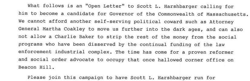 An Open Letter To Scott Harshbarger