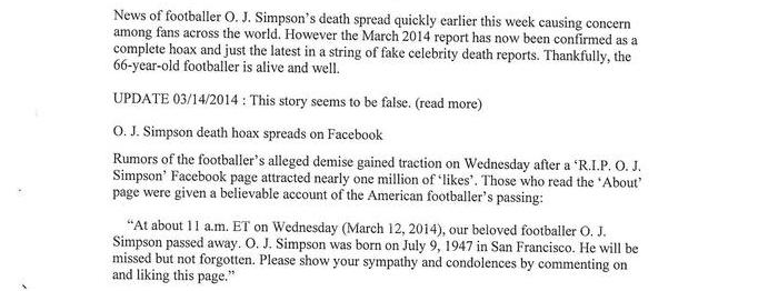 O.J. Simpson Dead 2014: Footballer Killed By Internet Death Hoax 