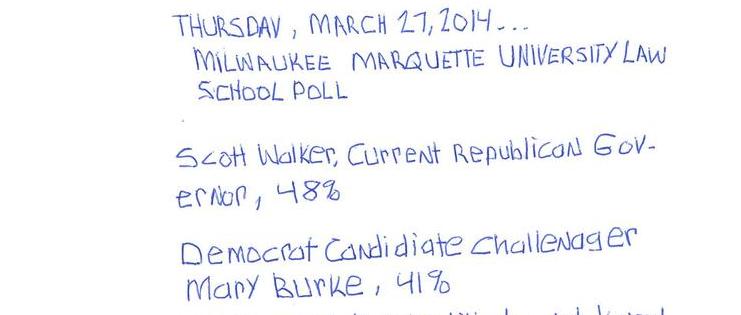 Wisconsin State Governor's Race..; Update