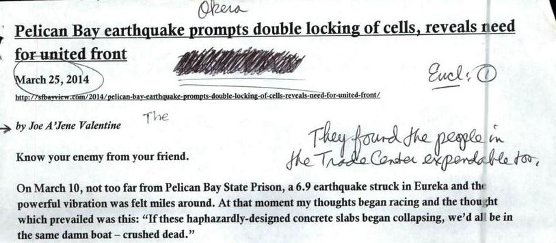 Pelican Bay earthquake prompts double locking of cells, reveals need for united front