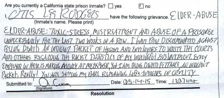 Inmate Grievance Elder Abuse