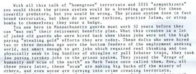 THE PRISON TERRORIST "WEARS A BADGE"