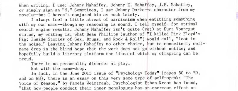 It's Kosher (psychologically correct) To Talk About Johnny Mahaffey!