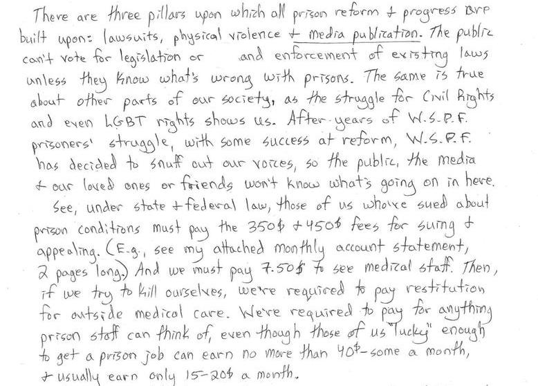 Wisconsin's Supermax Denies Poor Prisoners Means to Write Media, Friends + Religious Persons