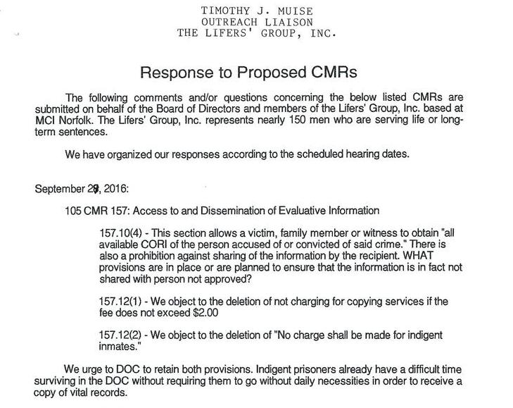 Response to Proposed CMRs