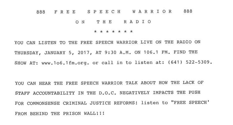 Free Speech Warrior on the Radio