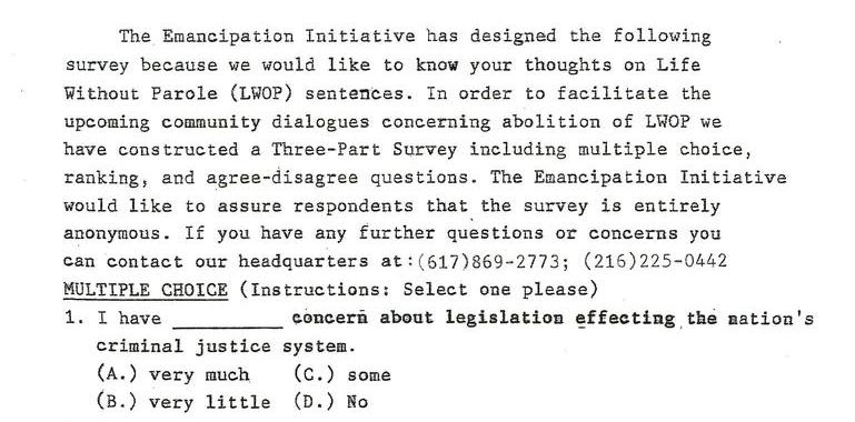 The Emancipation Initiative Survey