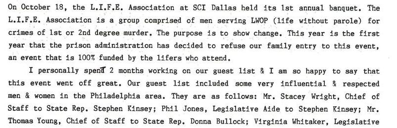 1st Annual L.I.F.E. Association Banquet At SCI Dallas
