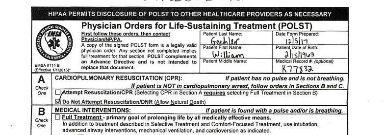 Physician Order For Life-Sustaining Treatment(POLST)