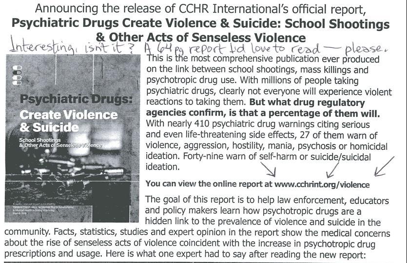 Psychiatric Drugs Create Violence & Suicide