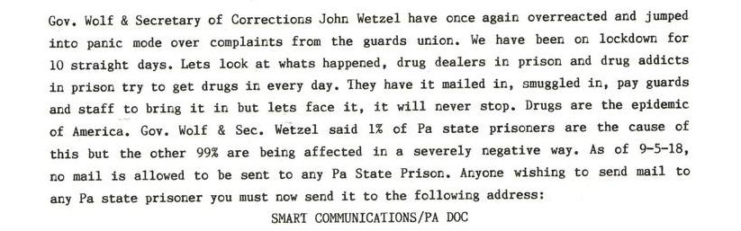 Pa Prisons On Lockdown, Day #10