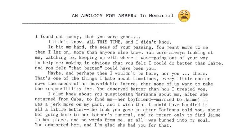 An Apology for Amber: In Memorial