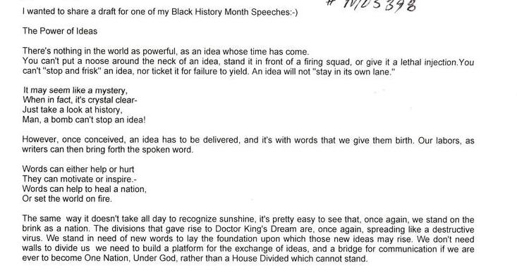 Draft of Black History Month Speech
