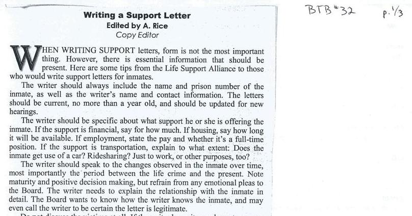 Writing a Support Letter