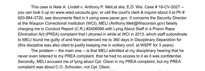 My Lawsuit about Wisconsin Prison Officials Punishing Me for Making a PREA Complaint