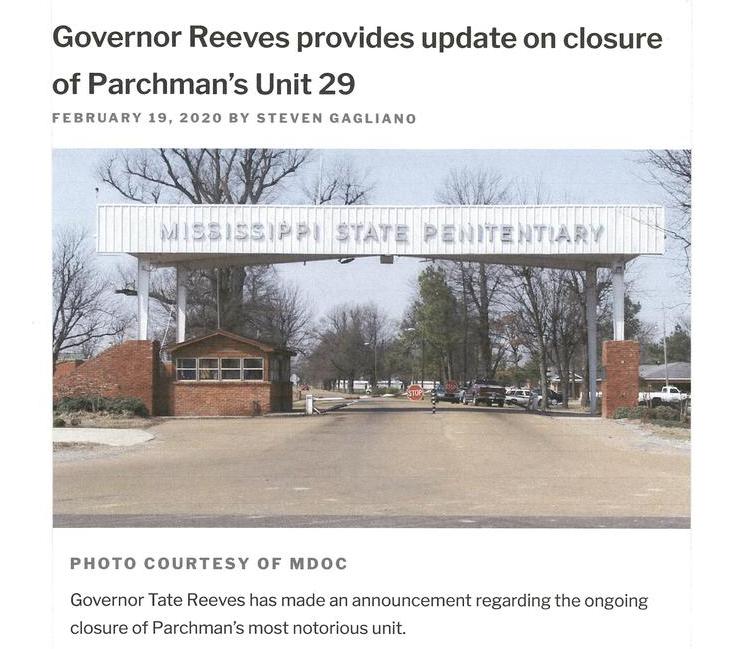 Governor Reeves provides update on closure of Parchman's Unit 29