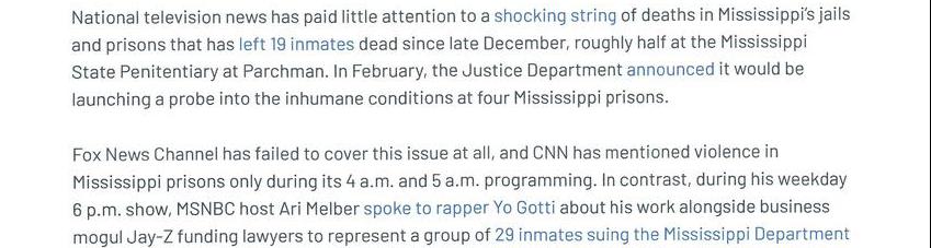 Television News Has Largely Failed To Cover Deadly Conditions In Mississippi Jails And Prison