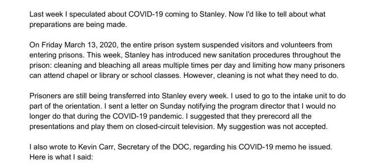 COVID-19 Preparedness In Stanley Prison