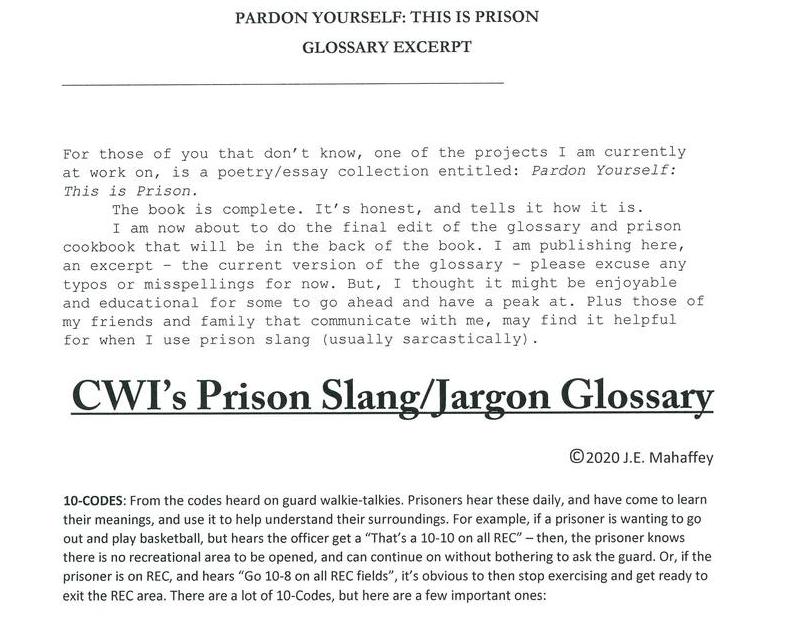 CWI's Prison Slang / Jargon Glossary