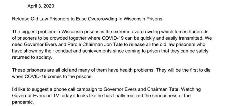 Release Old Law Prisoners to Ease Overcrowding in Wisconsin Prisons