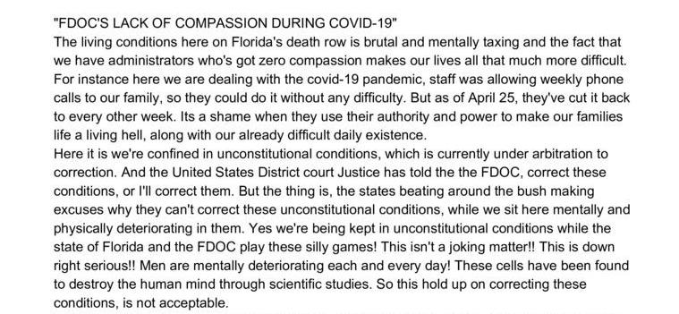 FDOC's Lack of Compassion During COVID-19