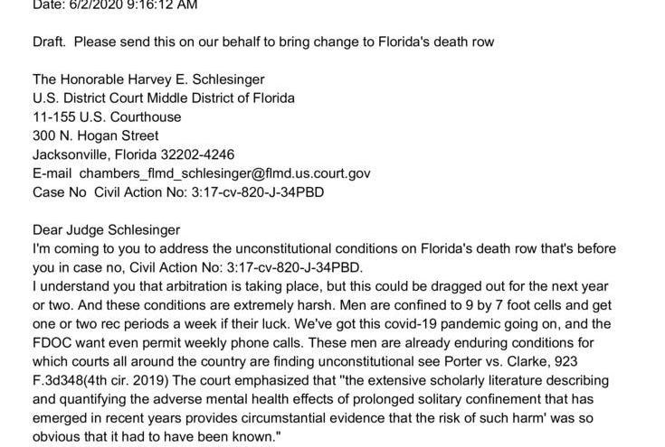 Form letter to bring change to Florida's death row