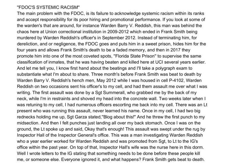 FDOC's Systemic Racism